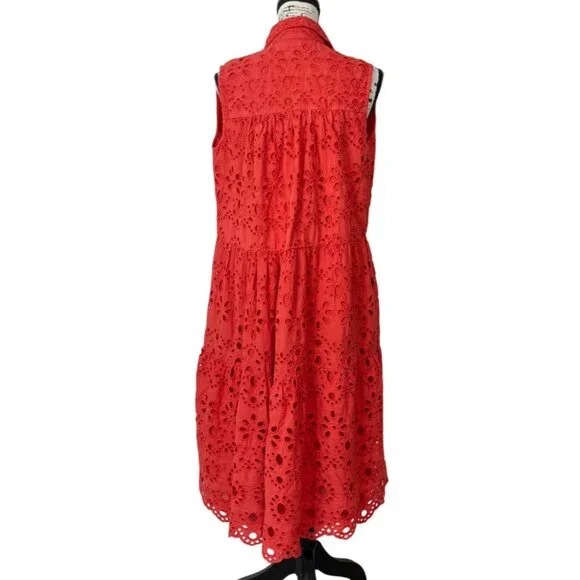 Karyn Seo Womens Sleeveless Dress Red Eyelet Button-Up Cotton Size S - Picture 3 of 8
